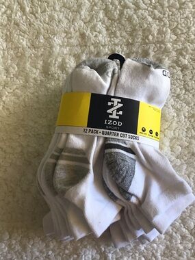 Izod White Quarter Cut Athletic Socks with Gray Accents - 12 Pack